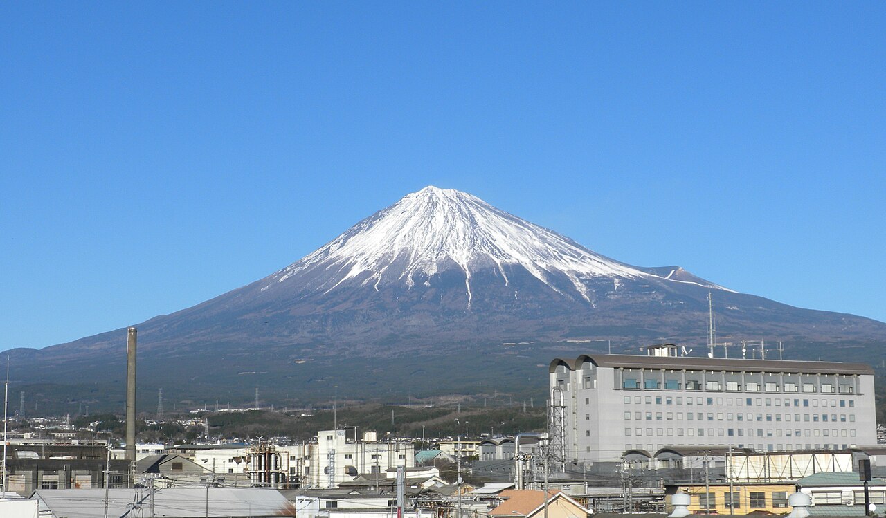 Mount Fuji from Fujinomiya, where arrival day focuses on the town.