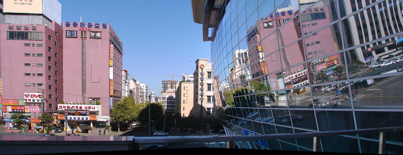 The surrounding city viewed north from the entrance of Busan Station