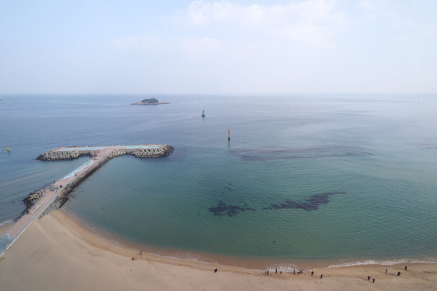 Sokcho Beach and its breakwater viewed from above