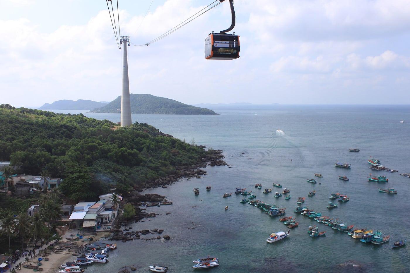 Hon Thom cable car above An Thoi on Phu Quoc