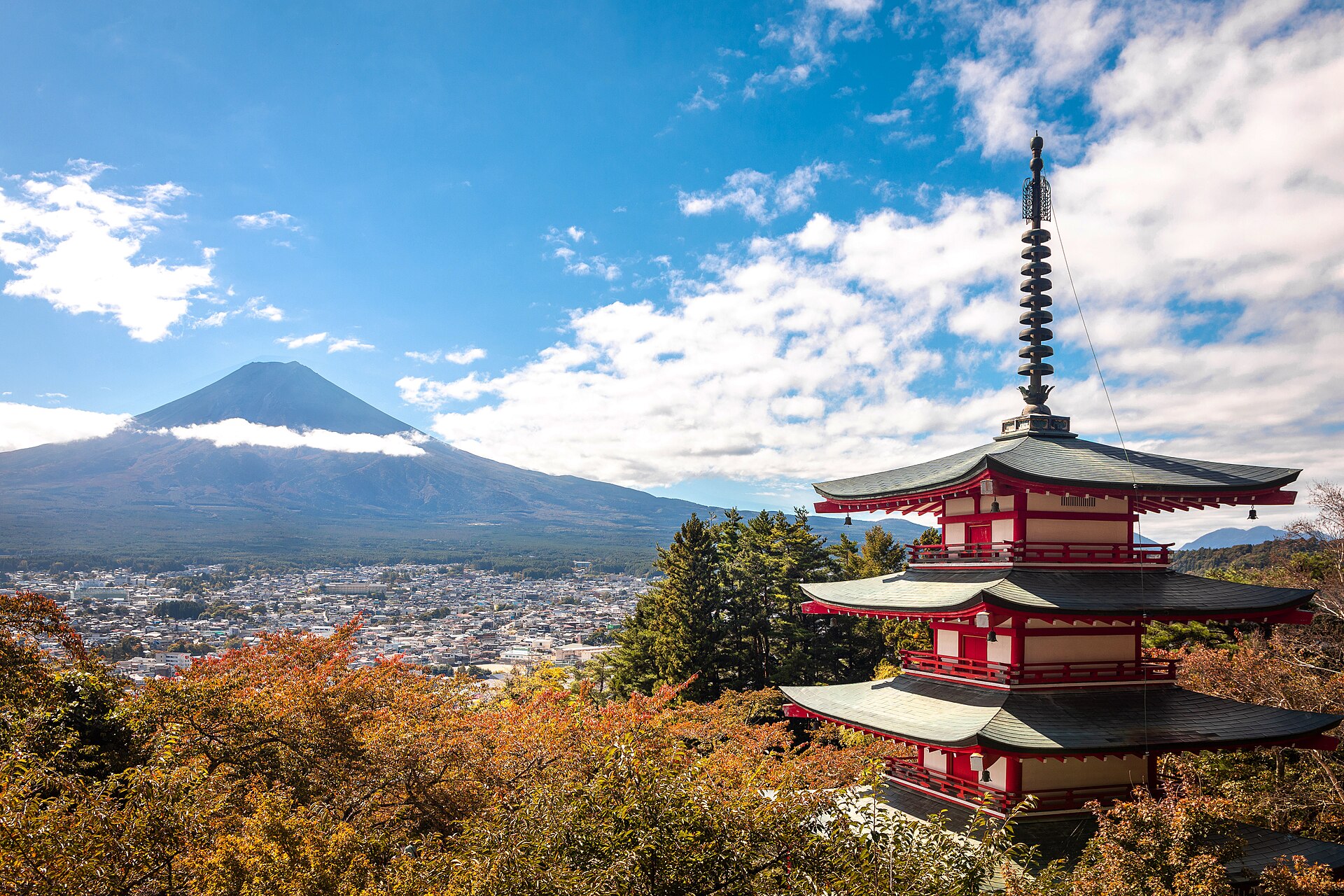 Chureito Pagoda and the Mount Fuji view. Allow time for the stairway.