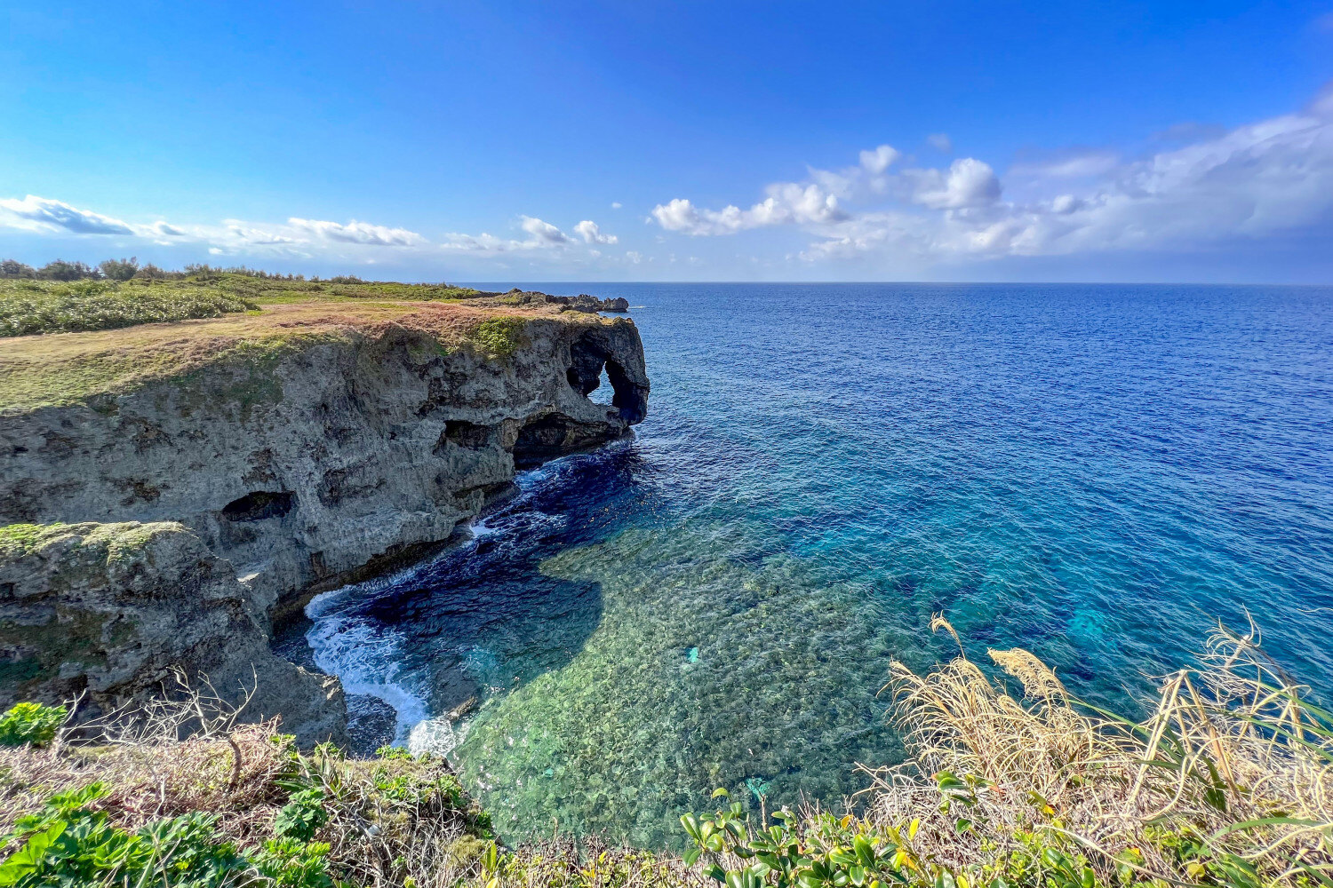 The coastal cliffs of Cape Manzamo, on the drive south along the west coast.