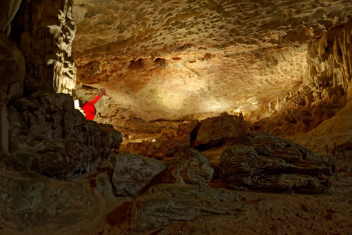 Limestone interior of Sung Sot Cave in Ha Long Bay. The visit order depends on the booked cruise.