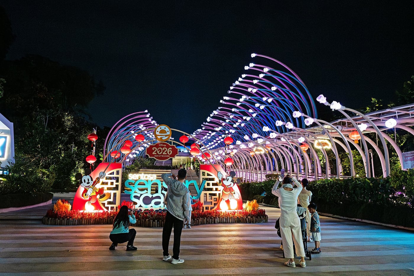 Illuminated structures at Sentosa Sensoryscape with Lunar New Year decorations, 2026
