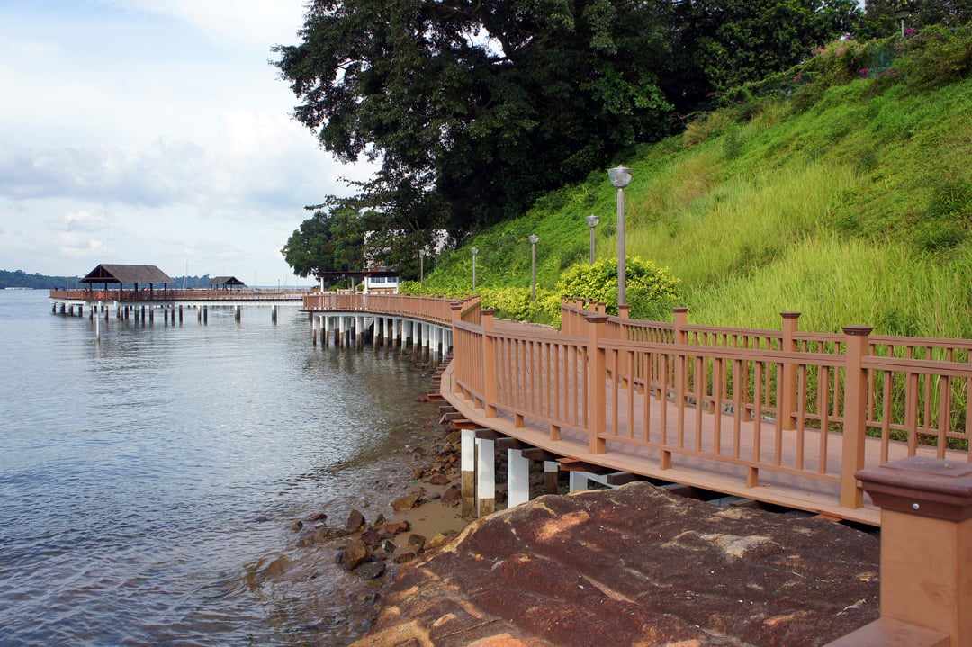 Changi coastal boardwalk and a pavilion over the water, photographed in 2011